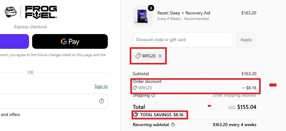 Frogfuel 20% off coupon code